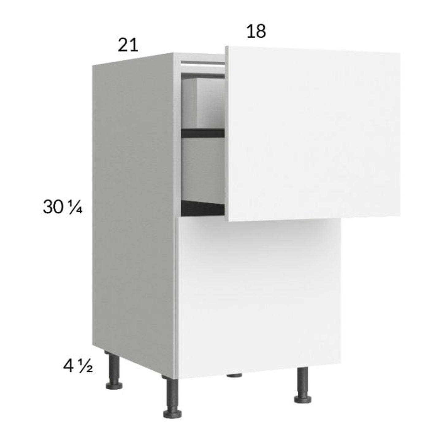 RTA Euro Gloss White 18" 2-Drawer Vanity Base Cabinet with 1 Inner Drawer and 1 Finished End Panel