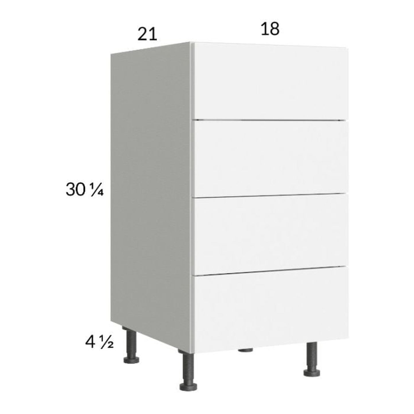 RTA Euro Gloss White 18" 4-Drawer Vanity Base Cabinet with 1 Finished End Panel