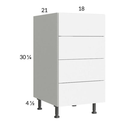 RTA Euro Gloss White 18" 4-Drawer Vanity Base Cabinet with 1 Finished End Panel