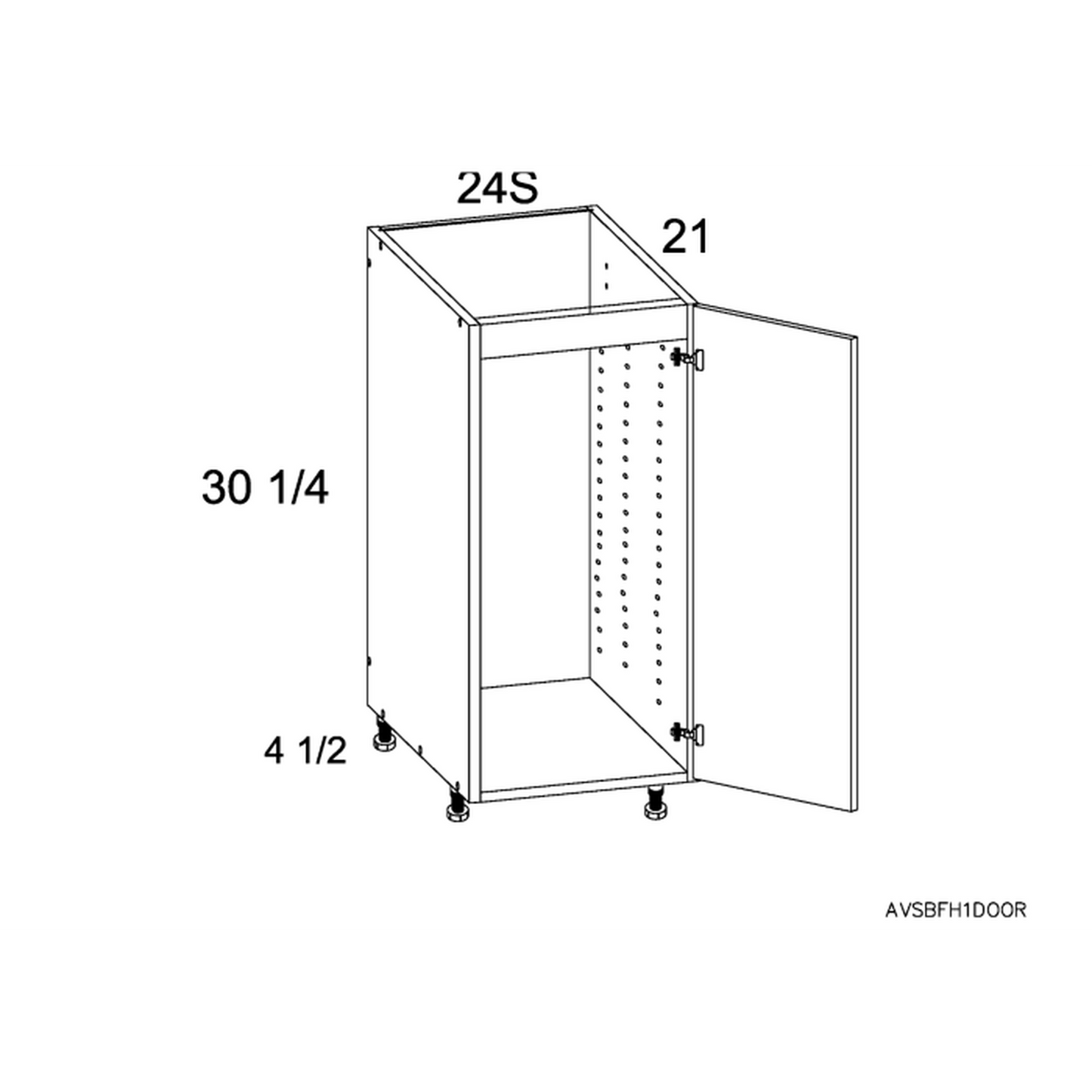 RTA Euro Gloss White 24" Full Height Door Vanity Sink Base Cabinet with 1 Door and 1 Finished End Panel