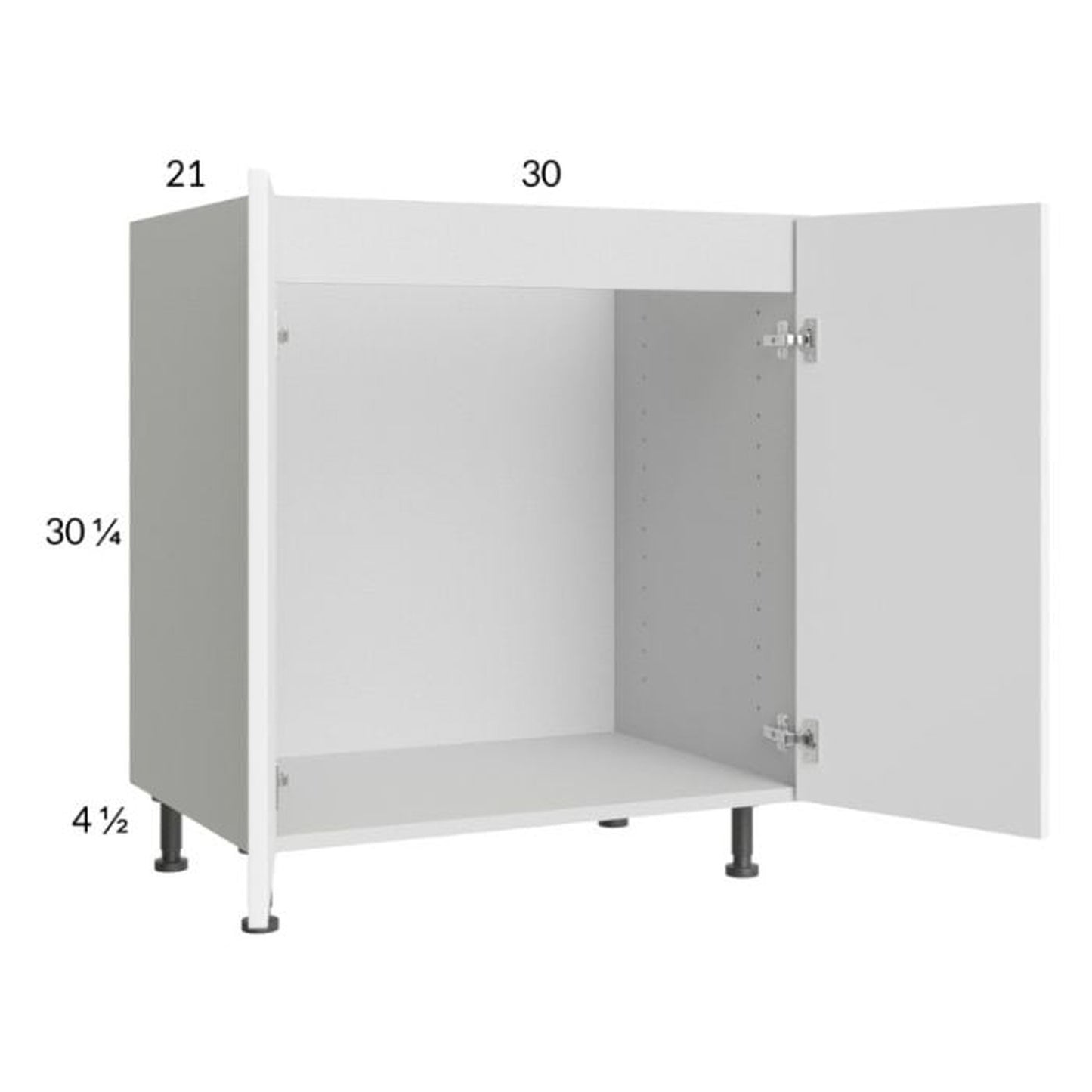 RTA Euro Gloss White 30" Full Height Door Vanity Sink Base Cabinet with 1 Finished End Panel