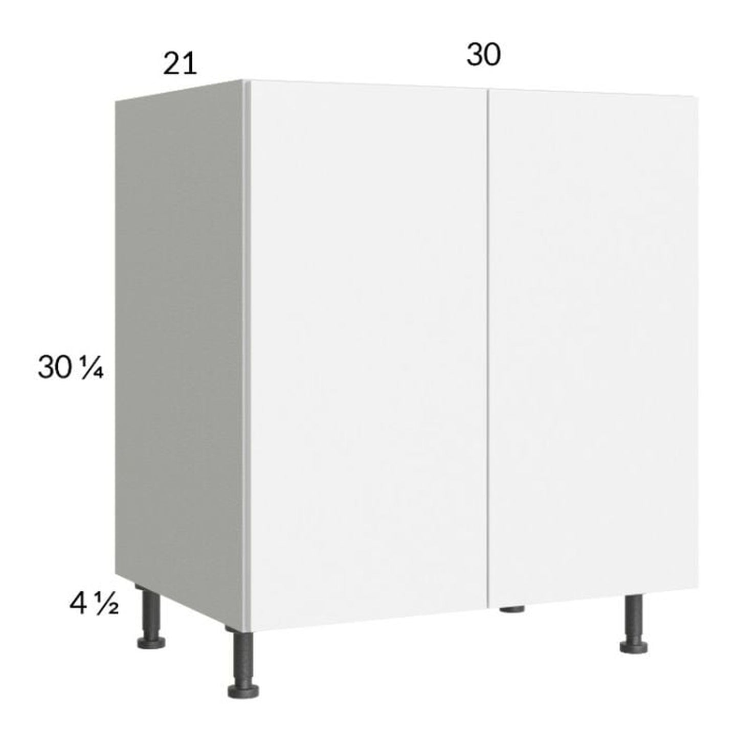 RTA Euro Gloss White 30" Full Height Door Vanity Sink Base Cabinet with 2 Finished End Panels