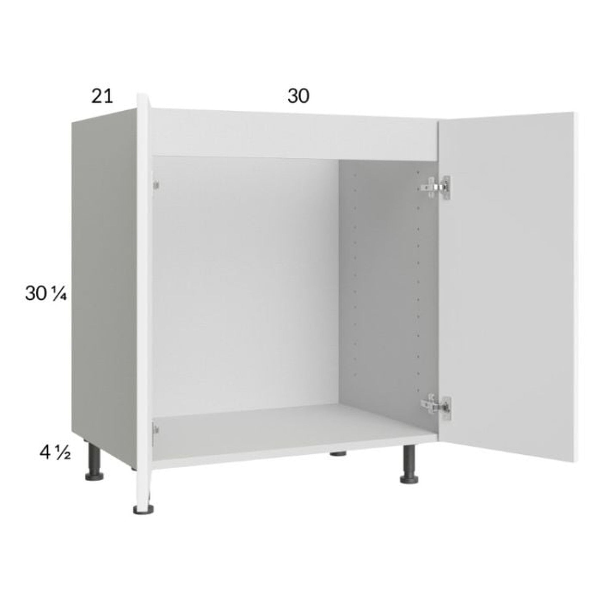 RTA Euro Gloss White 30" Full Height Door Vanity Sink Base Cabinet with 2 Finished End Panels