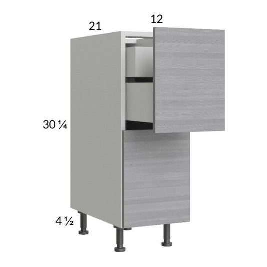 RTA Euro Grey 12" 2-Drawer Vanity Base Cabinet with 1 Inner Drawer and 1 Finished End Panel