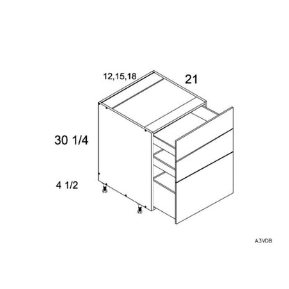 RTA Euro Grey 12" 3-Drawer Vanity Base Cabinet