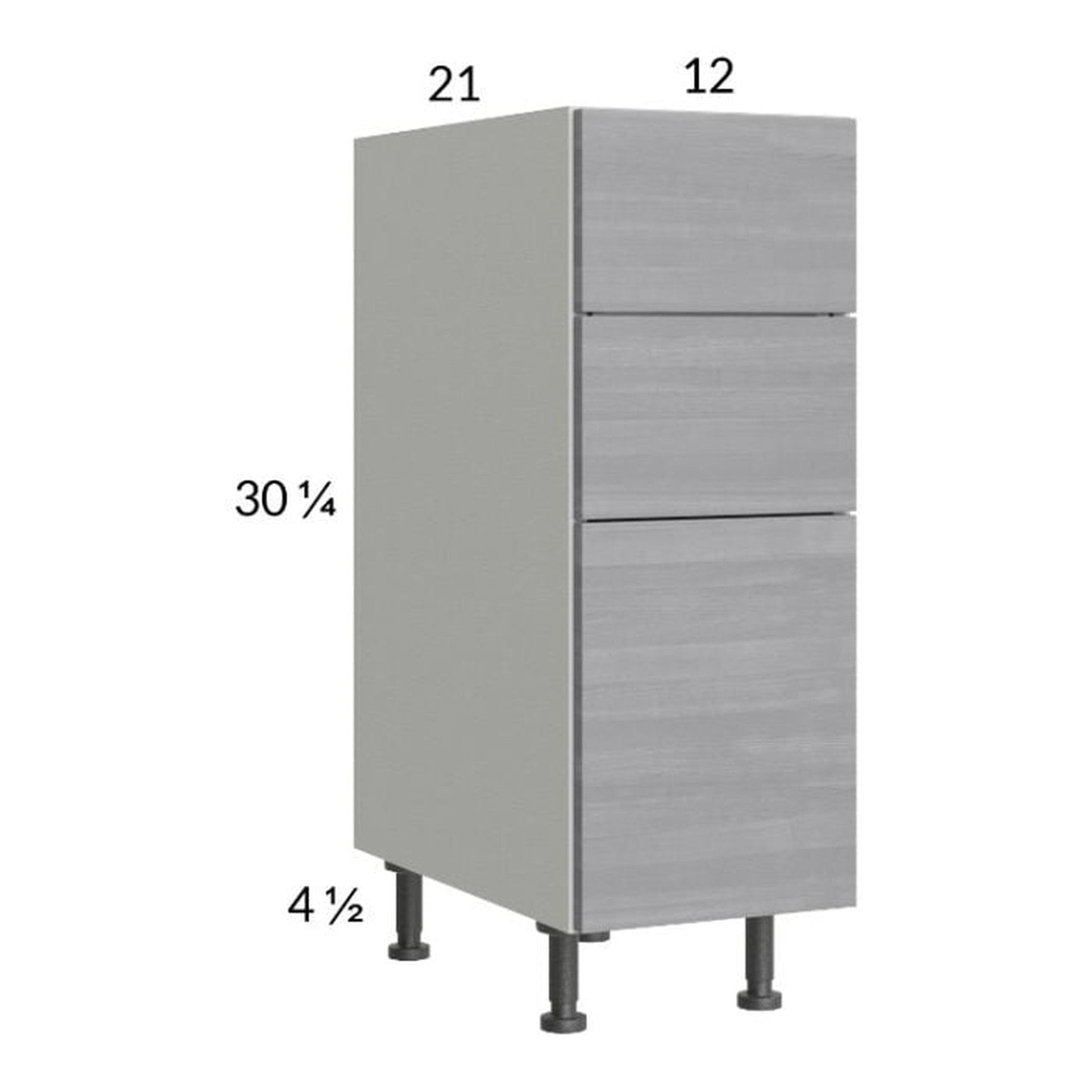 RTA Euro Grey 12" 3-Drawer Vanity Base Cabinet with 2 Finished End Panels