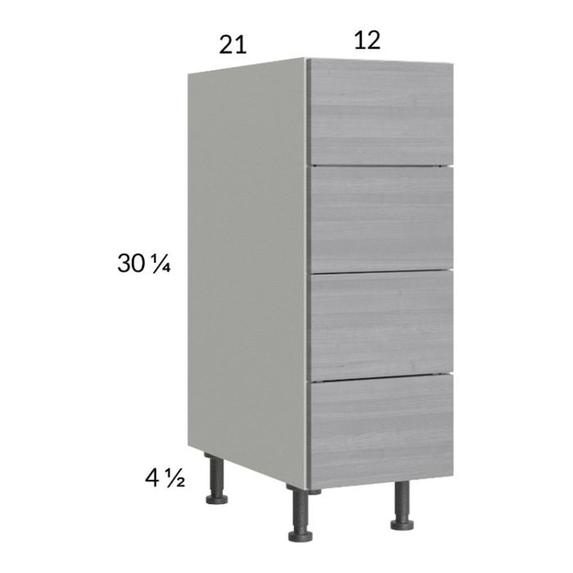 RTA Euro Grey 12" 4-Drawer Vanity Base Cabinet with 2 Finished End Panels