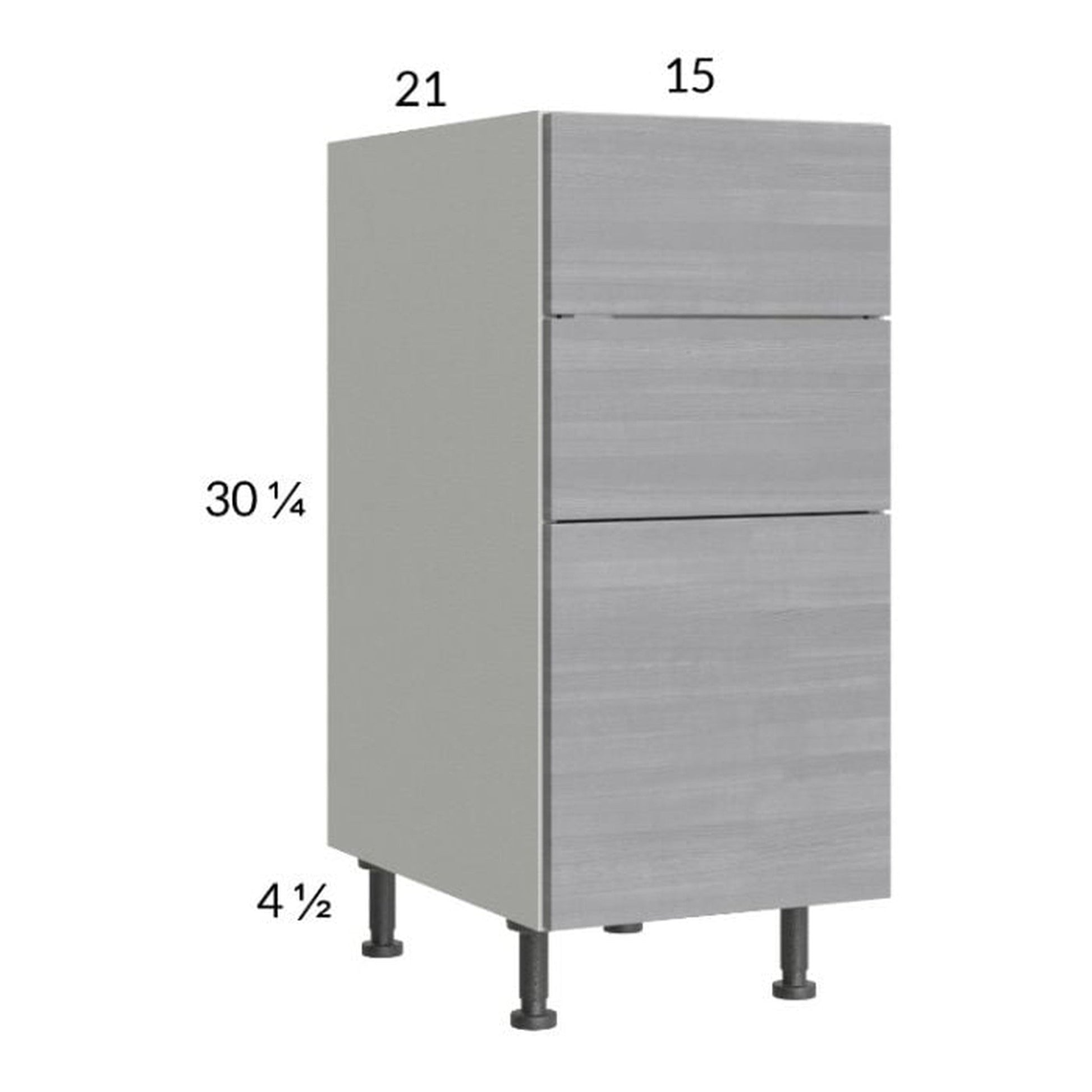 RTA Euro Grey 15" 3-Drawer Vanity Base Cabinet with 1 Finished End Panel