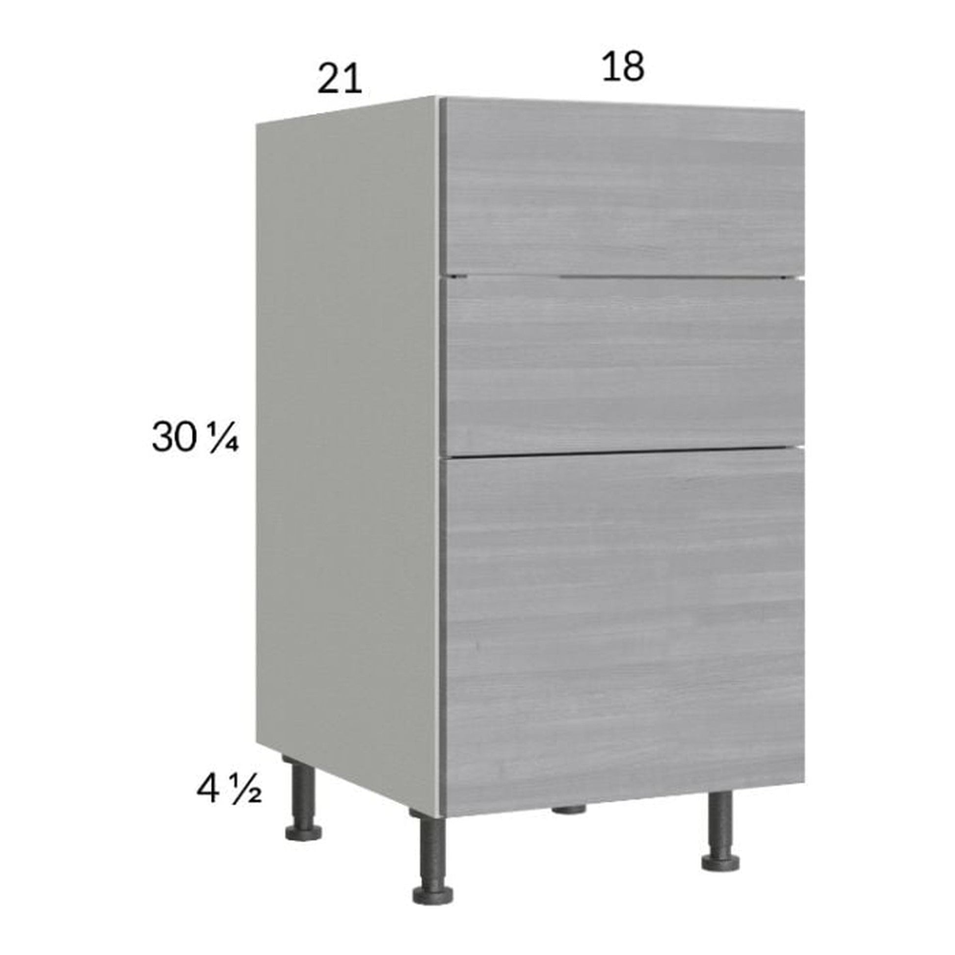 RTA Euro Grey 18" 3-Drawer Vanity Base Cabinet with 2 Finished End Panels