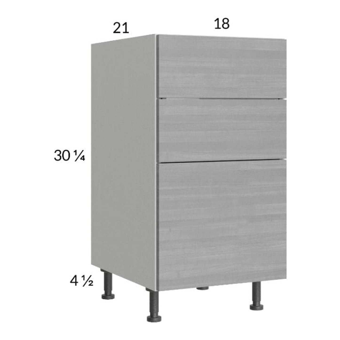 RTA Euro Grey 18" 3-Drawer Vanity Base Cabinet