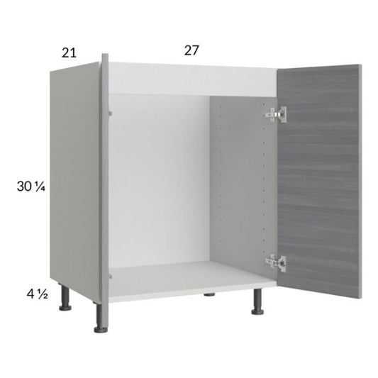 RTA Euro Grey 27" Full Height Door Vanity Sink Base Cabinet with 1 Finished End Panel
