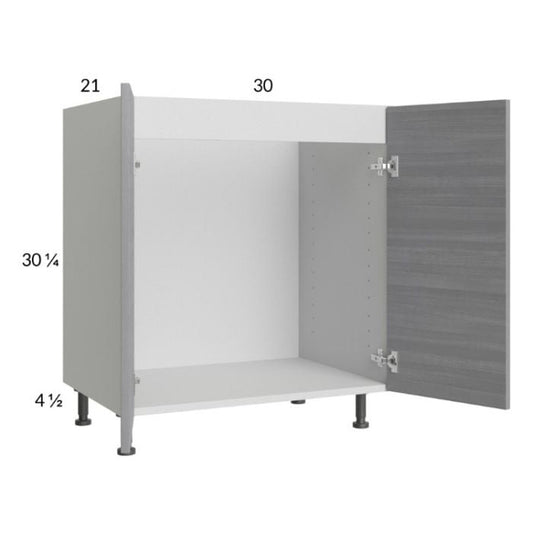 RTA Euro Grey 30" Full Height Door Vanity Sink Base Cabinet with 1 Finished End Panel