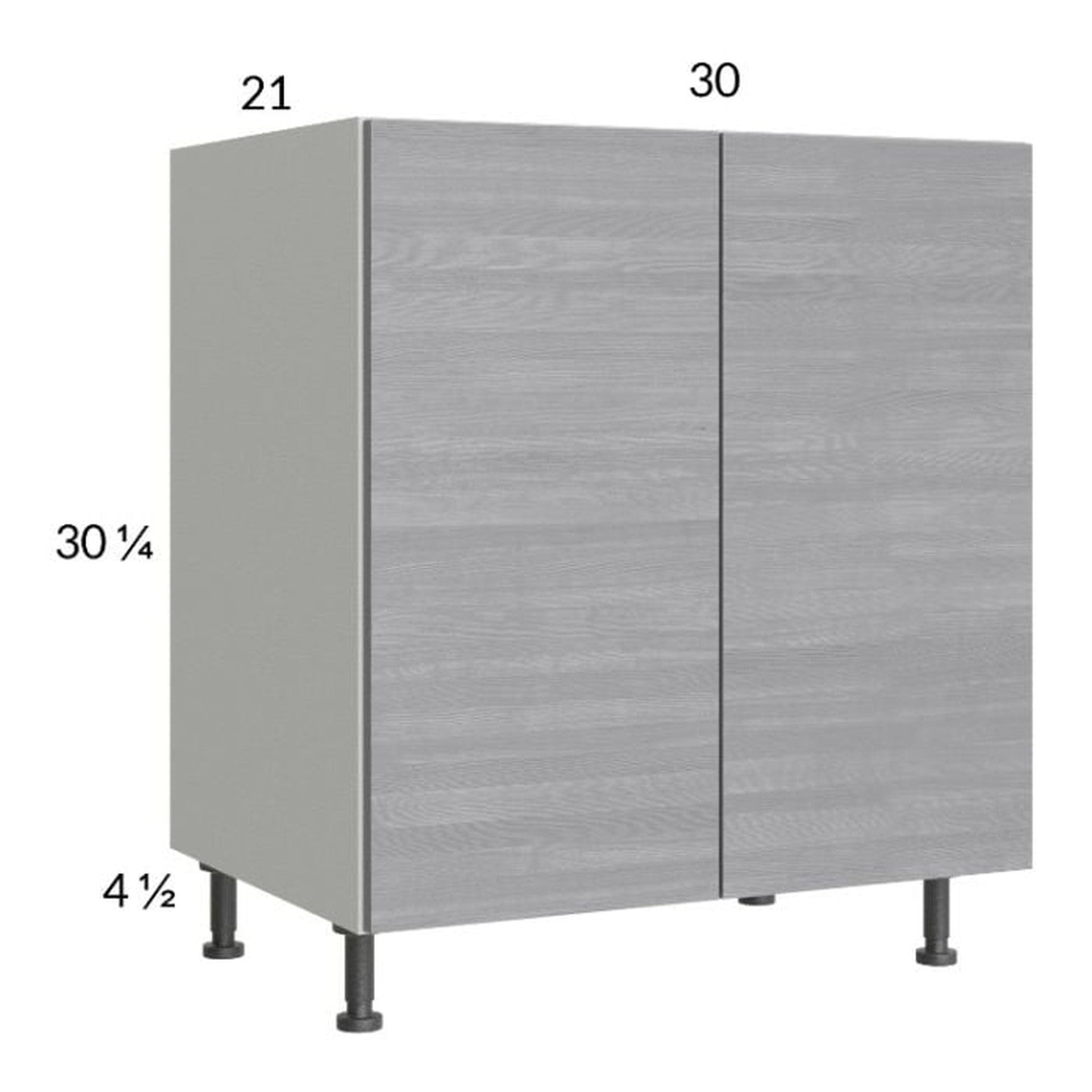 RTA Euro Grey 30" Full Height Door Vanity Sink Base Cabinet with 2 Finished End Panels