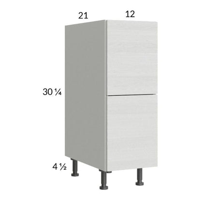 RTA Euro White Grain 12" 2-Drawer Vanity Base Cabinet with 1 Inner Drawer and 1 Finished End Panel