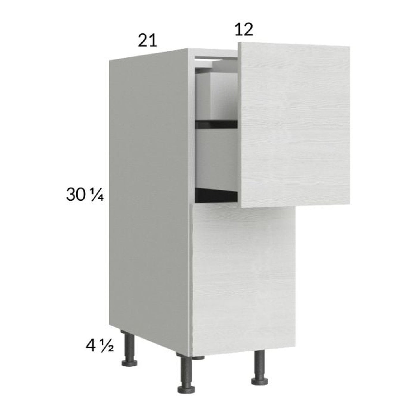 RTA Euro White Grain 12" 2-Drawer Vanity Base Cabinet with 1 Inner Drawer and 1 Finished End Panel