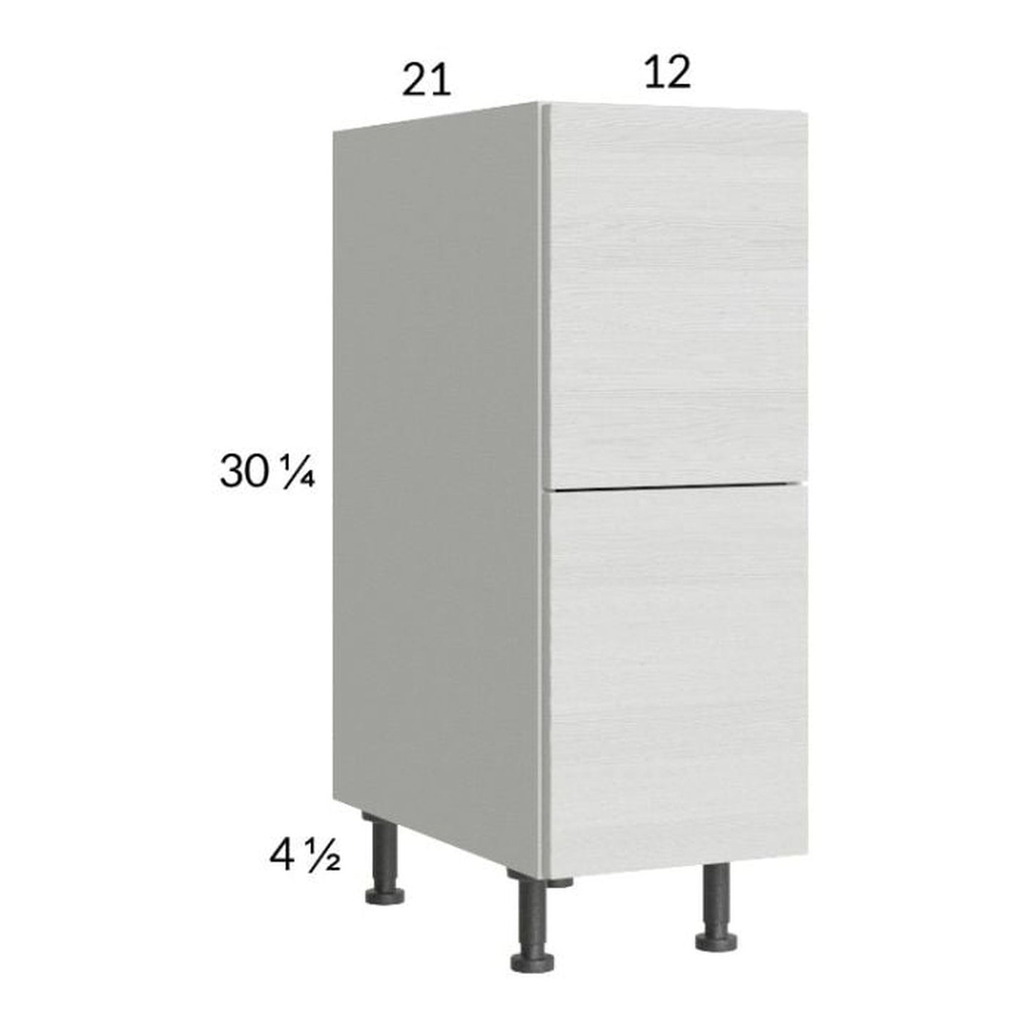 RTA Euro White Grain 12" 2-Drawer Vanity Base Cabinet with 1 Inner Drawer and 2 Finished End Panels