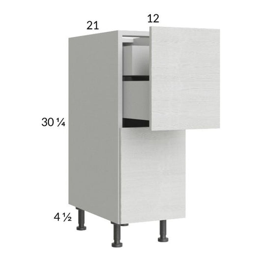 RTA Euro White Grain 12" 2-Drawer Vanity Base Cabinet with 1 Inner Drawer and 2 Finished End Panels