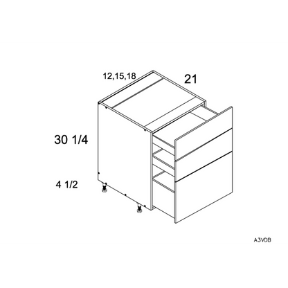 RTA Euro White Grain 12" 3-Drawer Vanity Base Cabinet with 2 Finished End Panels