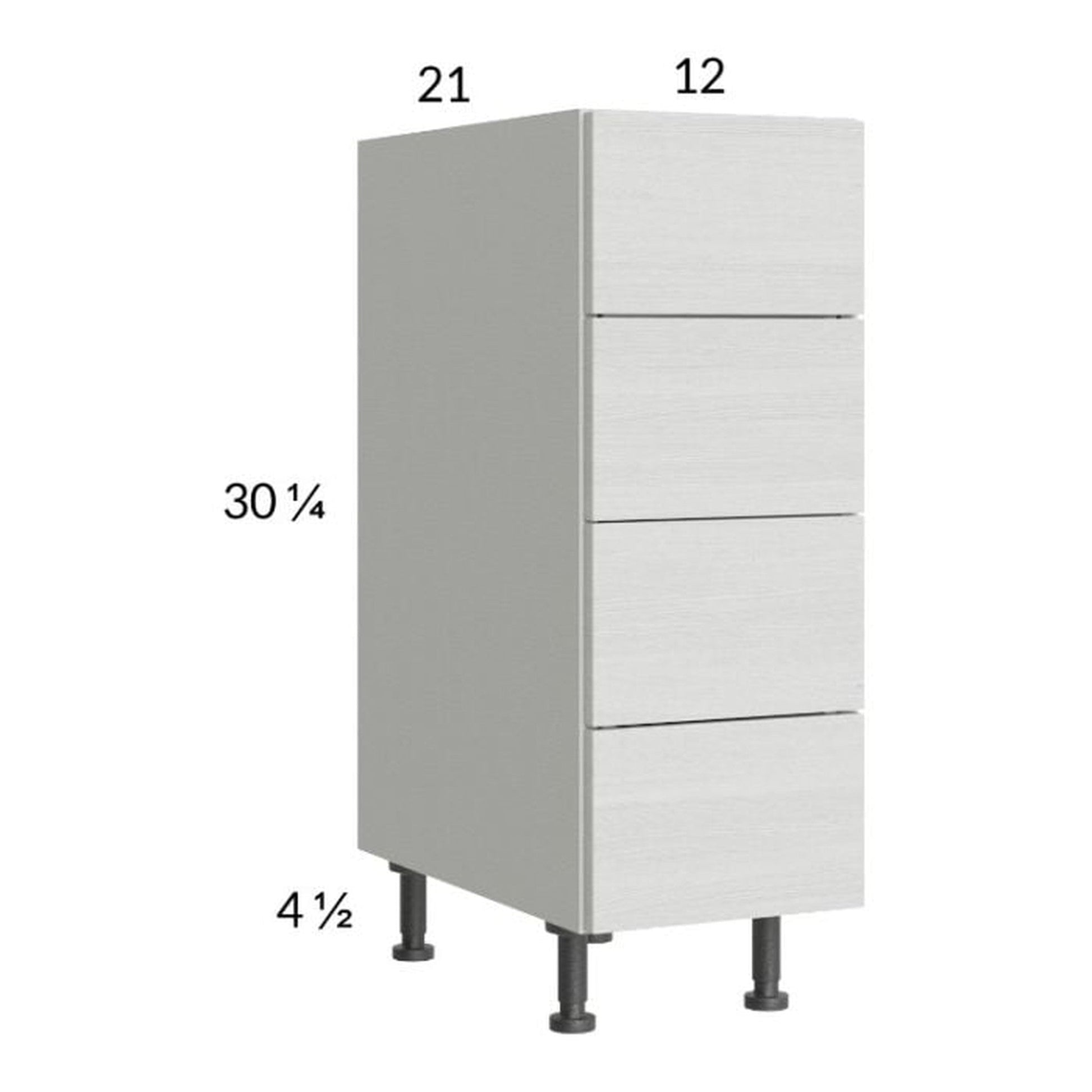 RTA Euro White Grain 12" 4-Drawer Vanity Base Cabinet