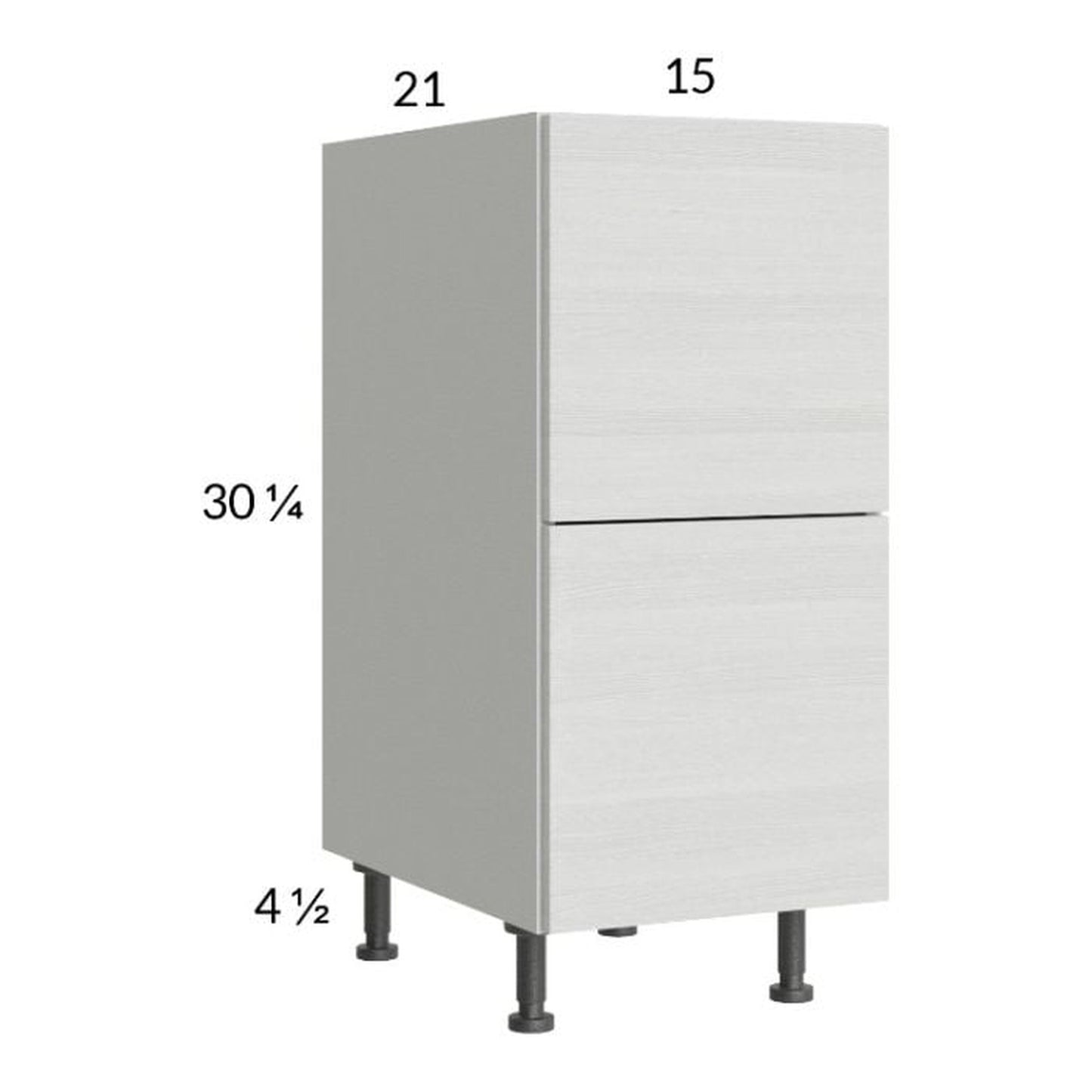 RTA Euro White Grain 15" 2-Drawer Vanity Base Cabinet with 1 Inner Drawer