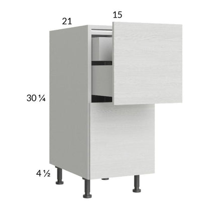 RTA Euro White Grain 15" 2-Drawer Vanity Base Cabinet with 1 Inner Drawer and 1 Finished End Panel