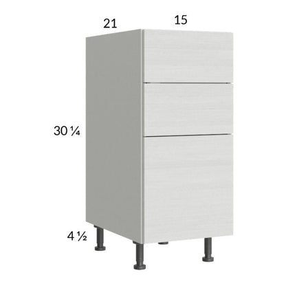 RTA Euro White Grain 15" 3-Drawer Vanity Base Cabinet with 1 Finished End Panel