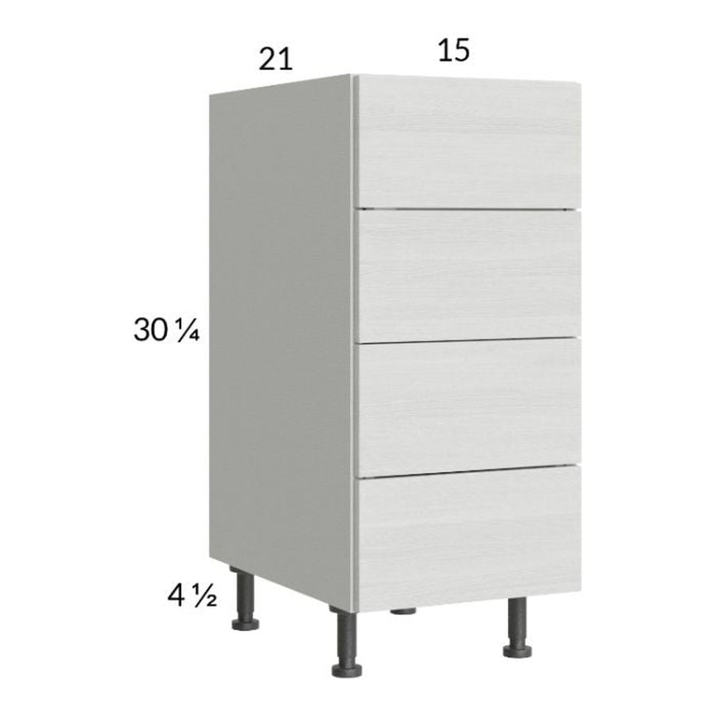 RTA Euro White Grain 15" 4-Drawer Vanity Base Cabinet with 1 Finished End Panel