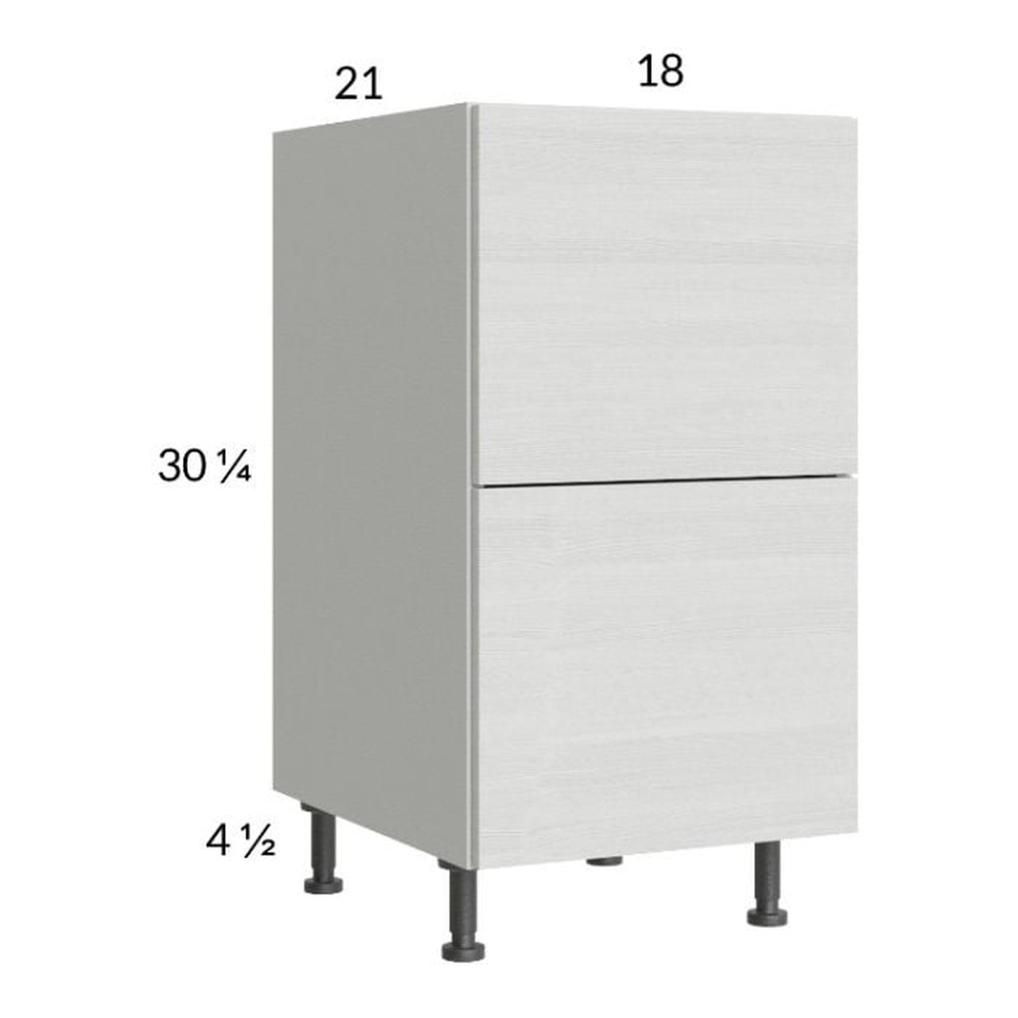 RTA Euro White Grain 18" 2-Drawer Vanity Base Cabinet with 1 Inner Drawer