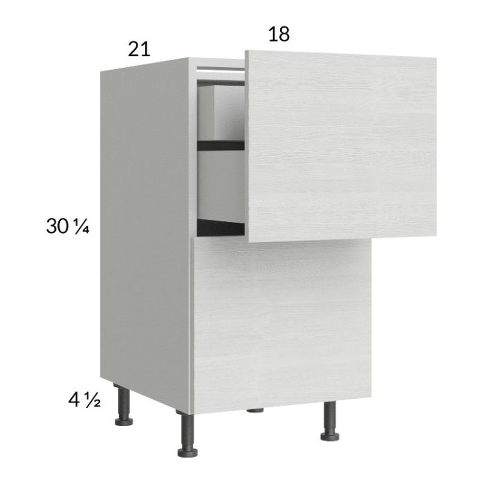 RTA Euro White Grain 18" 2-Drawer Vanity Base Cabinet with 1 Inner Drawer and 1 Finished End Panel