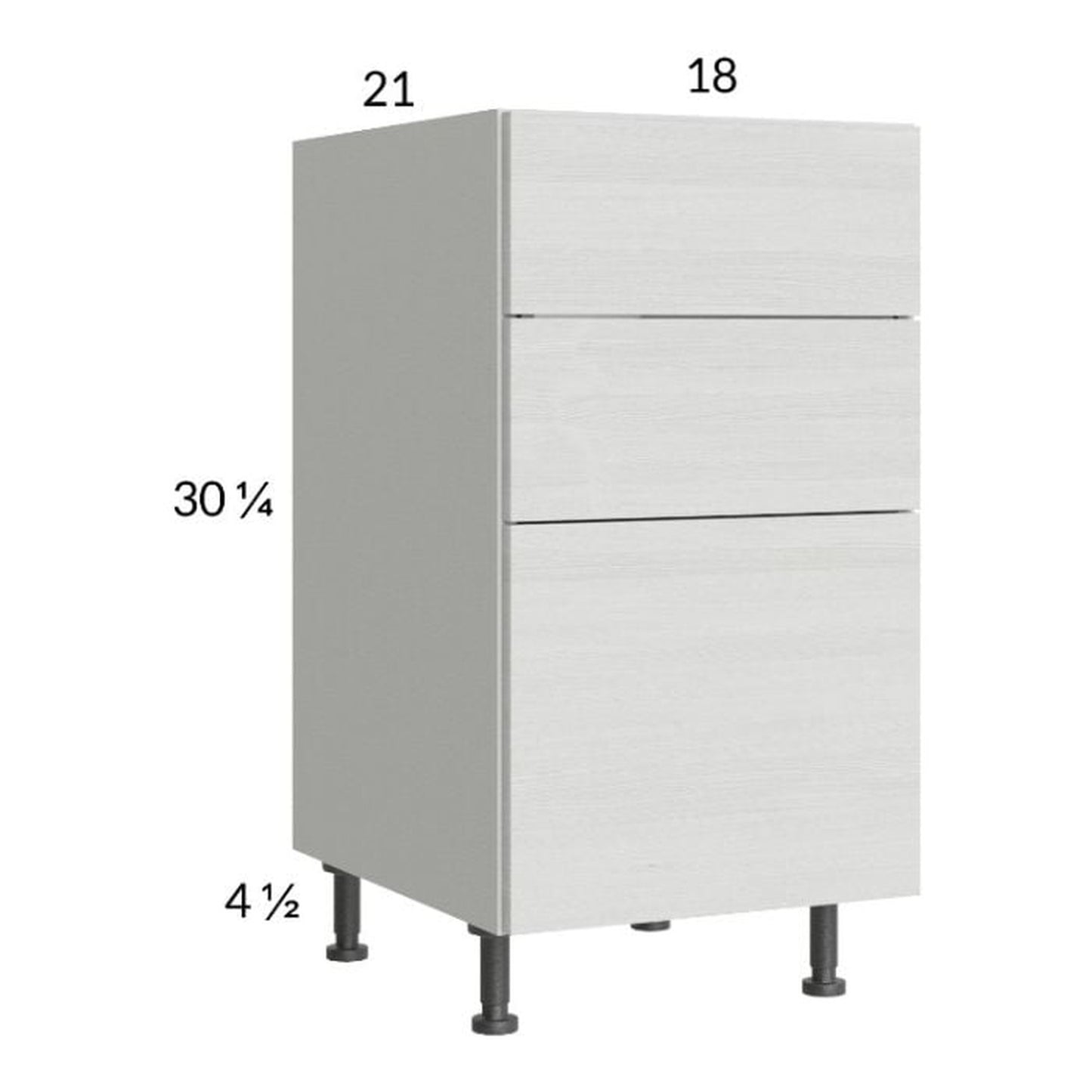 RTA Euro White Grain 18" 3-Drawer Vanity Base Cabinet with 1 Finished End Panel