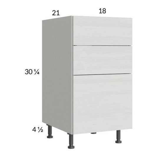 RTA Euro White Grain 18" 3-Drawer Vanity Base Cabinet with 1 Finished End Panel