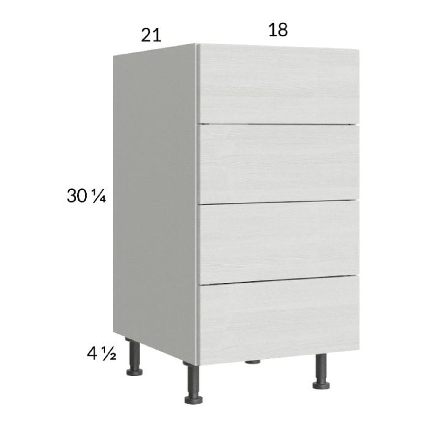 RTA Euro White Grain 18" 4-Drawer Vanity Base Cabinet