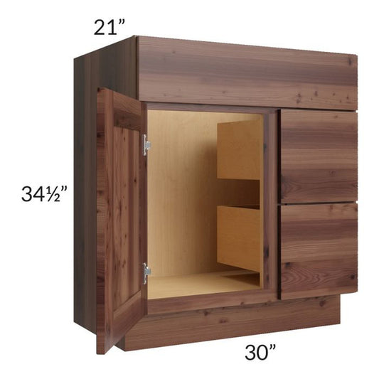 RTA Farmhouse Walnut Shaker 30" Vanity Sink Base Cabinet with Drawers on the Right