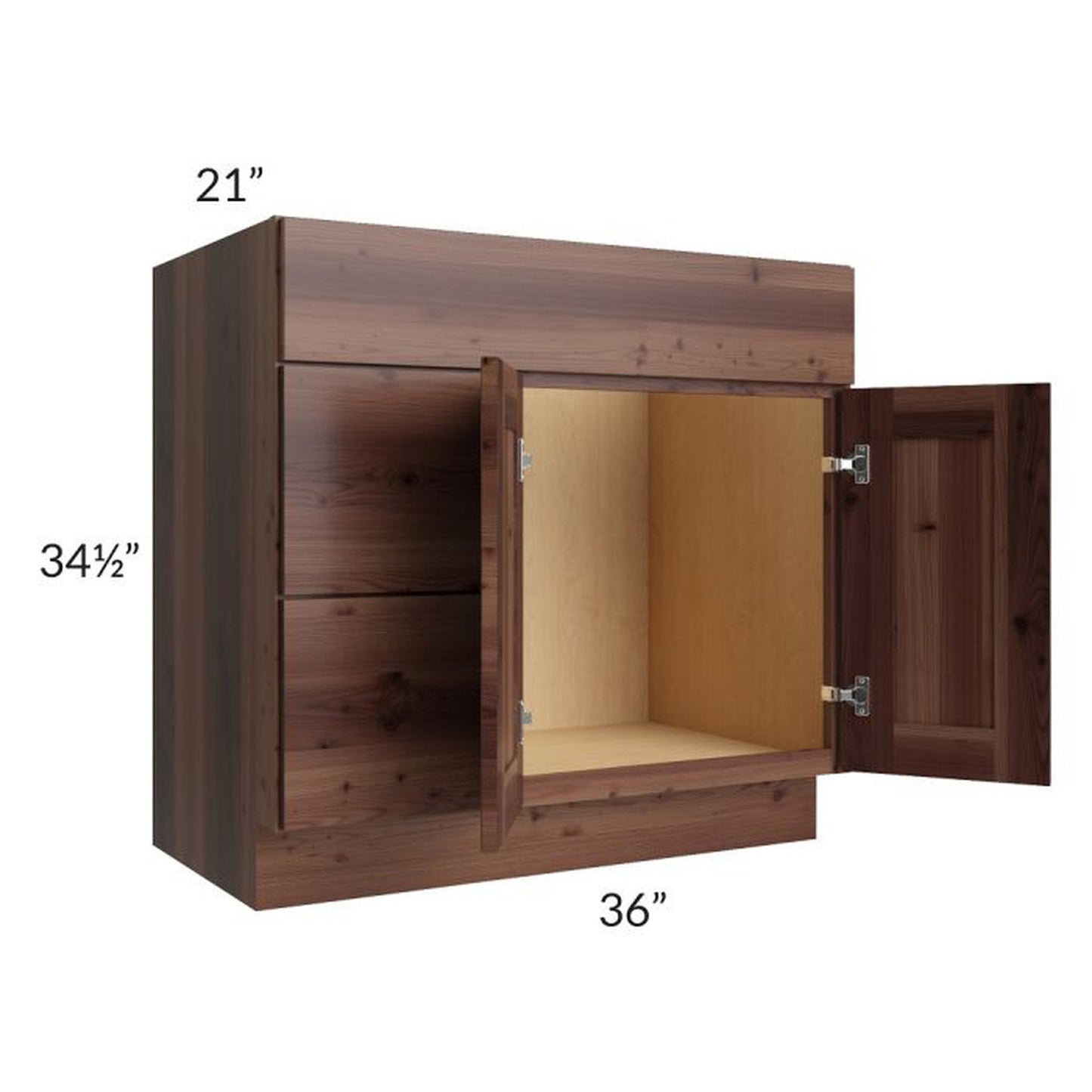 RTA Farmhouse Walnut Shaker 36" Vanity Sink Base Cabinet with Drawers on the Left