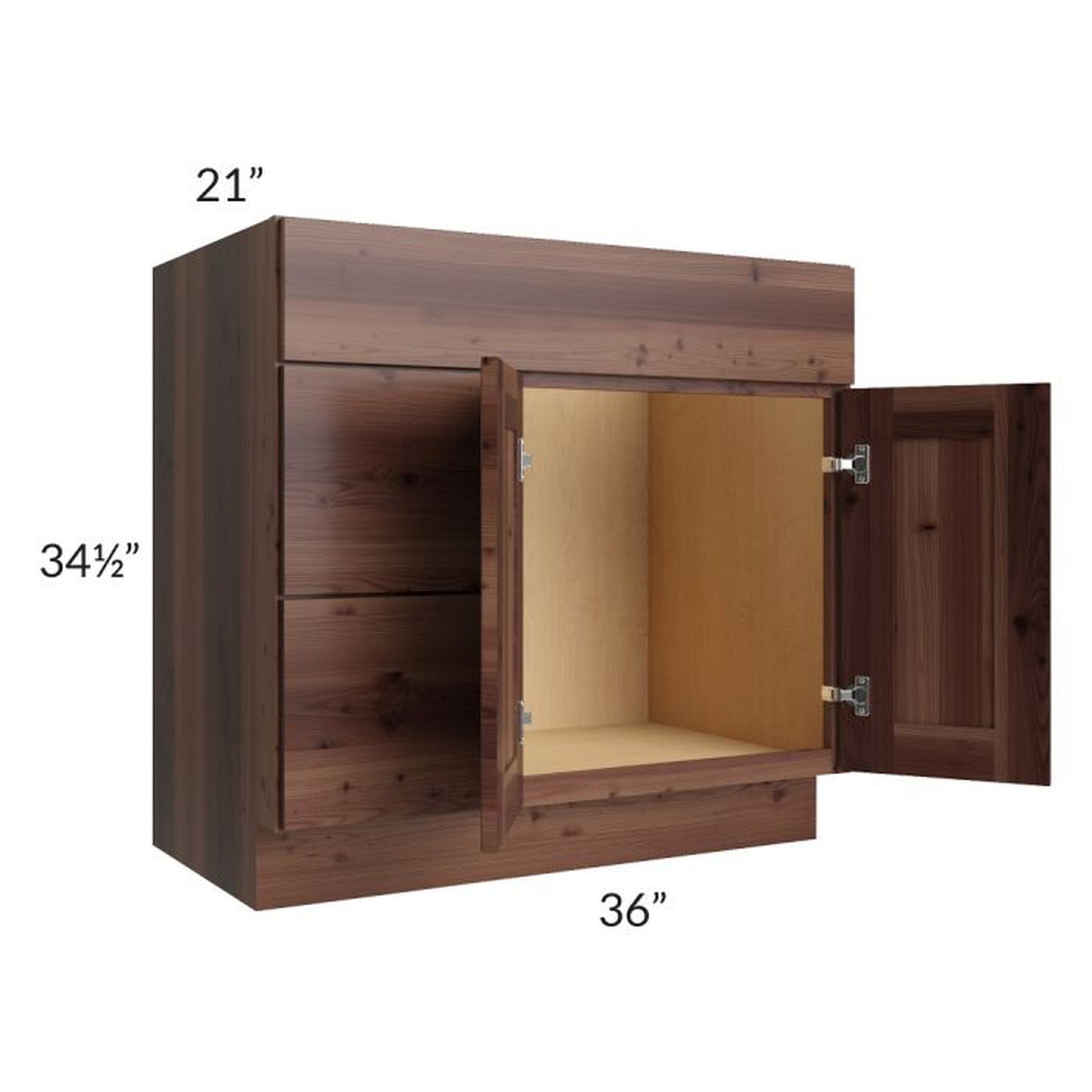 RTA Farmhouse Walnut Shaker 36" Vanity Sink Base Cabinet with Drawers on the Left