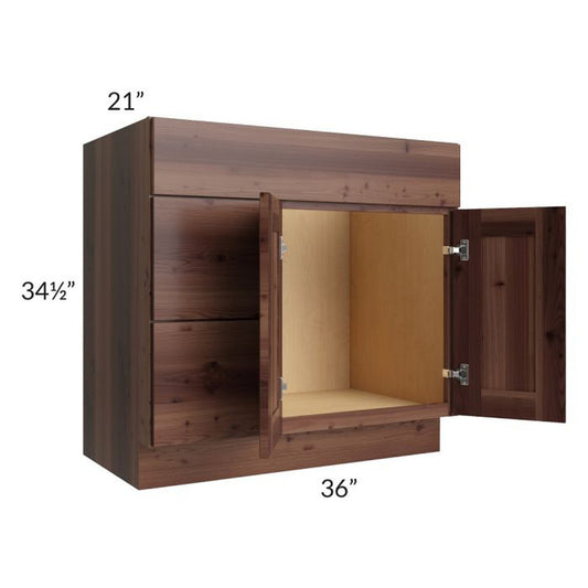 RTA Farmhouse Walnut Shaker 36" Vanity Sink Base Cabinet with Drawers on the Left