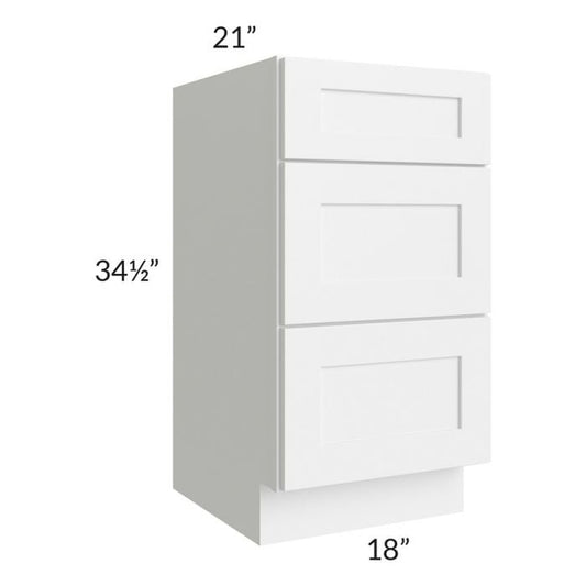 RTA Frosted White Shaker 18" Vanity Three Drawer Base Cabinet with 1 Decorative End Panel