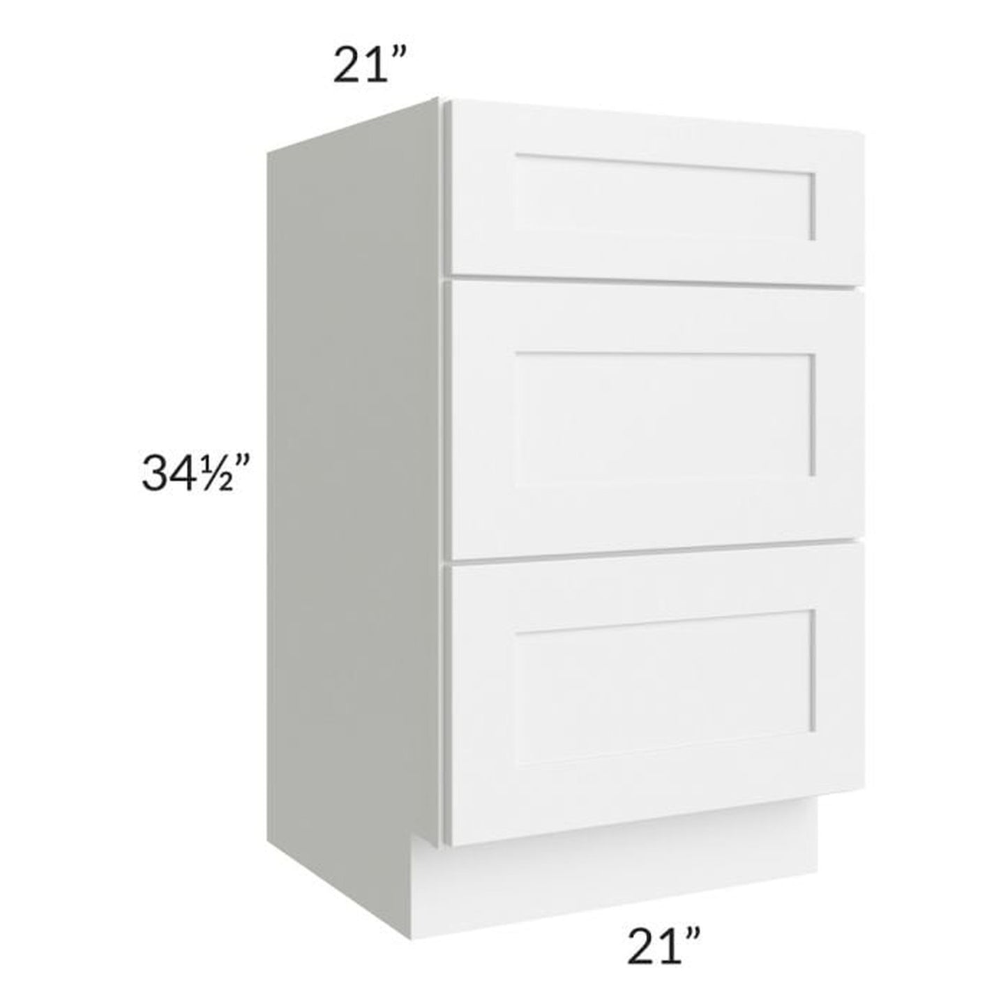 RTA Frosted White Shaker 21" Vanity Three Drawer Base Cabinet with 1 Decorative End Panel