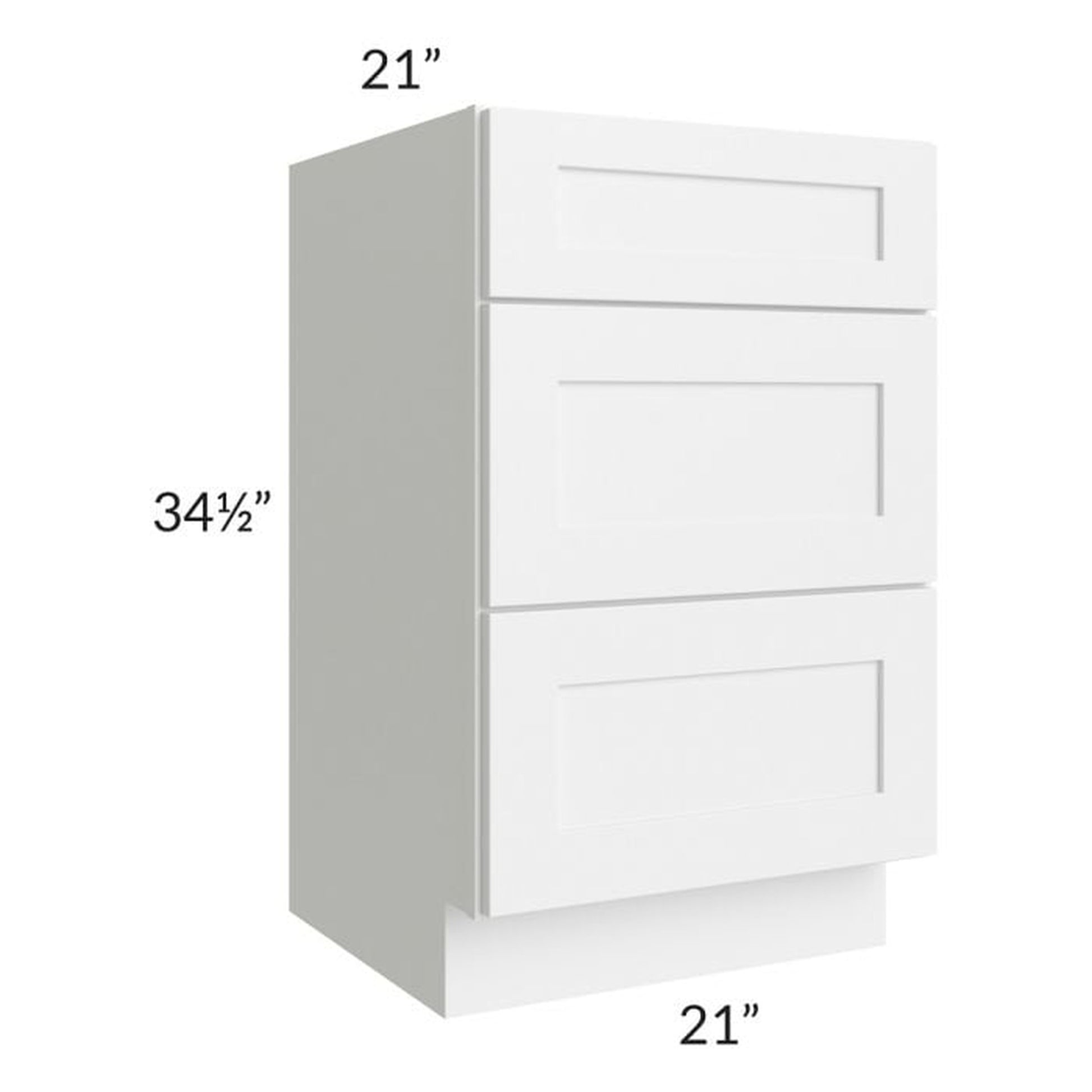 RTA Frosted White Shaker 21" Vanity Three Drawer Base Cabinet with 2 Decorative End Panels