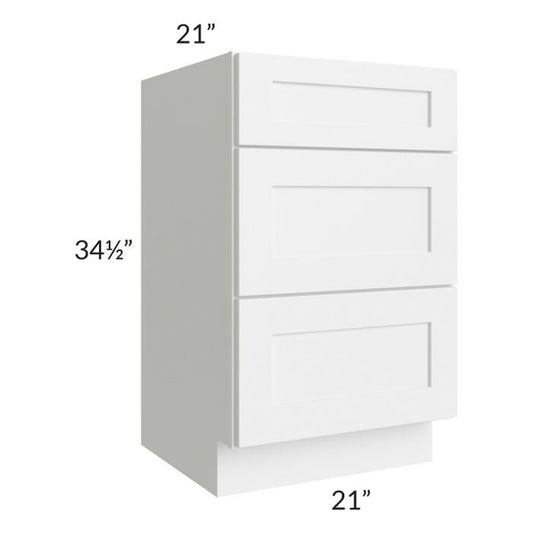 RTA Frosted White Shaker 21" Vanity Three Drawer Base Cabinet