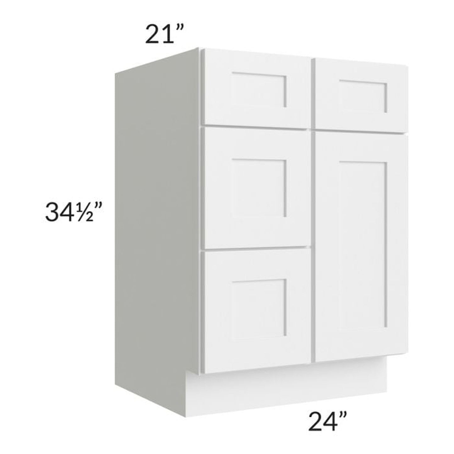 RTA Frosted White Shaker 24" Vanity Sink Base Cabinet (Drawers on Left) with 1 Decorative End Panel