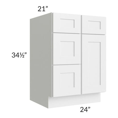 RTA Frosted White Shaker 24" Vanity Sink Base Cabinet (Drawers on Left) with 1 Decorative End Panel