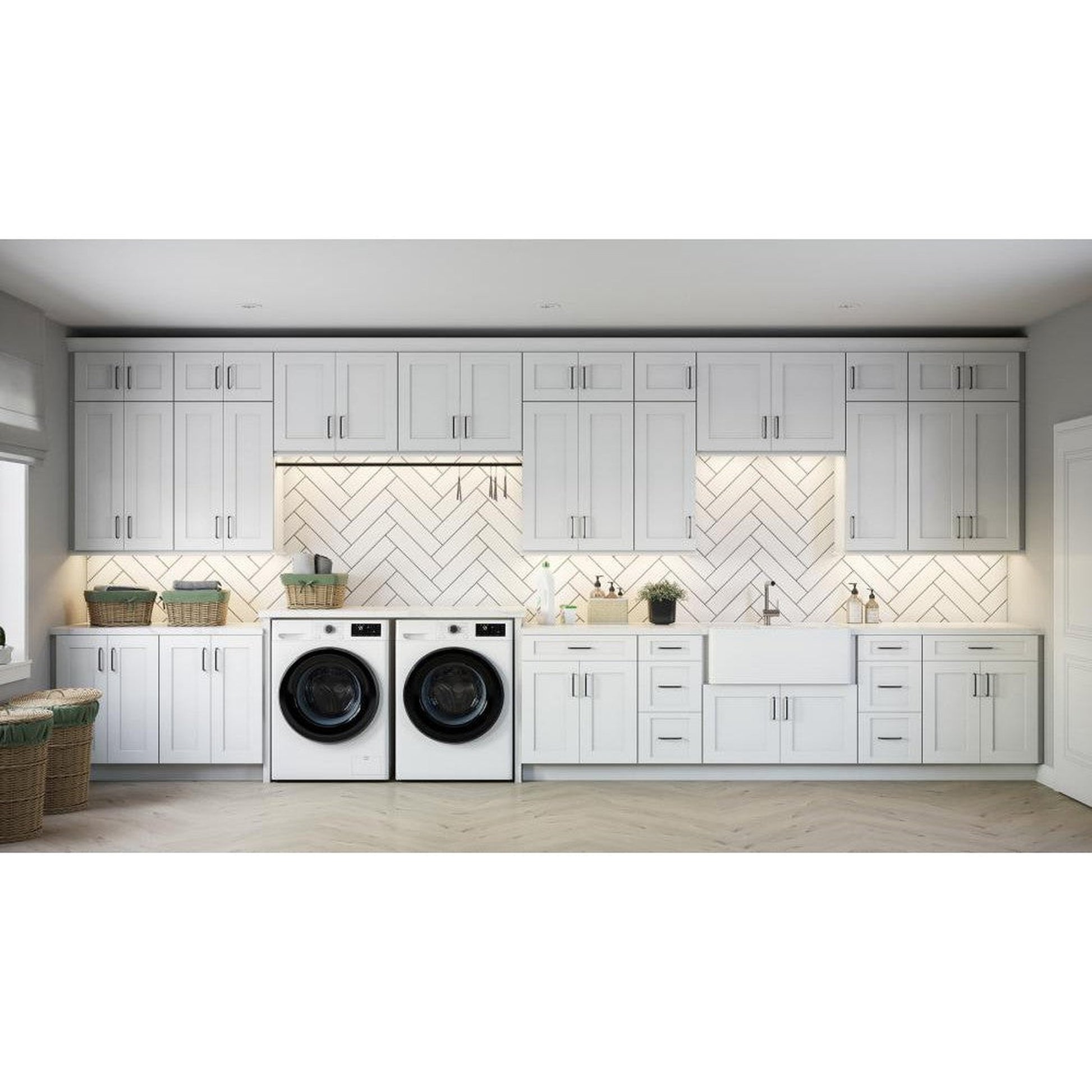 RTA Frosted White Shaker 24" Vanity Sink Base Cabinet (Drawers on Left) with 1 Decorative End Panel