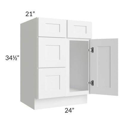 RTA Frosted White Shaker 24" Vanity Sink Base Cabinet (Drawers on Left) with 1 Decorative End Panel