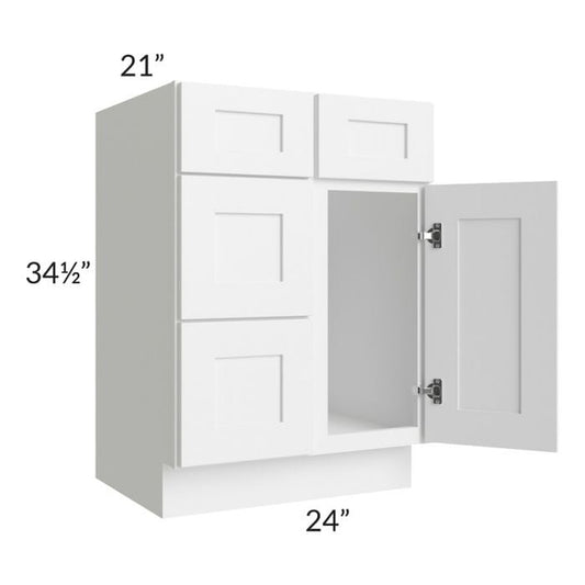 RTA Frosted White Shaker 24" Vanity Sink Base Cabinet (Drawers on Left) with 1 Decorative End Panel