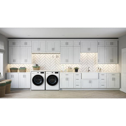 RTA Frosted White Shaker 24" Vanity Sink Base Cabinet (Drawers on Left) with 2 Decorative End Panels