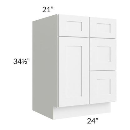 RTA Frosted White Shaker 24" Vanity Sink Base Cabinet (Drawers on Right) with 1 Decorative End Panel