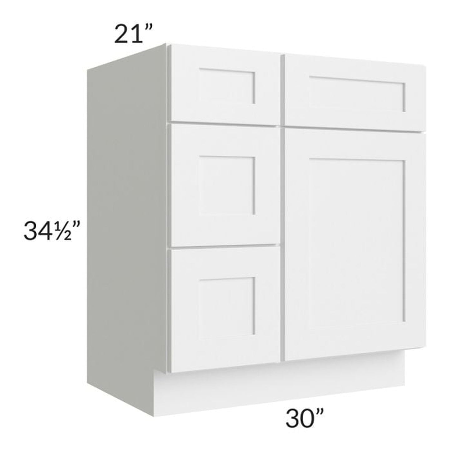 RTA Frosted White Shaker 30" Vanity Sink Base Cabinet (Drawers on Left)