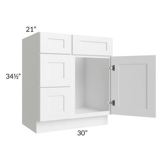 RTA Frosted White Shaker 30" Vanity Sink Base Cabinet (Drawers on Left) with 1 Decorative End Panel