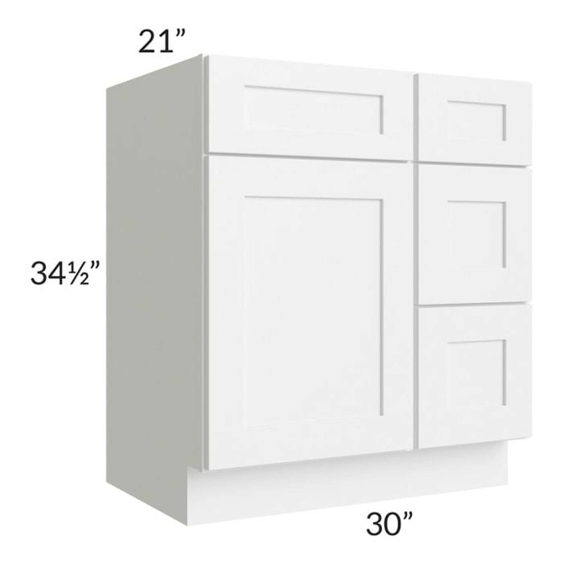 RTA Frosted White Shaker 30" Vanity Sink Base Cabinet (Drawers on Right)